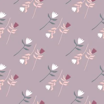 Tender seamless doodle pattern with hand drawn tulip elements. Floral ornamen Illustrazione stock
