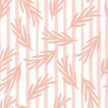 Tender seamless doodle pattern with pink colored leaves branches silhouettes. Stock Illustration