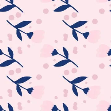 Tender seamless floral pattern with flower elements. Folk ornament with blue  イラスト素材