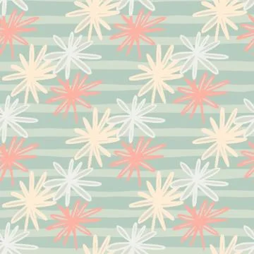 Tender seamless pattern with chamomile abstract silhouettes. Stripped backgro Stock Illustration