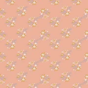 Tender seamless pattern with cute outline flowers and leaves print. Pastel pi Stock Illustration