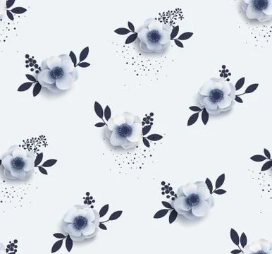 Tender seamless pattern with flowers anemones. Illustrazione stock