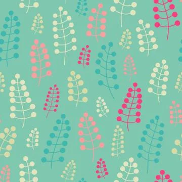 Tender seamless pattern with twigs and berries. Endless background. Vector . Stock Illustration