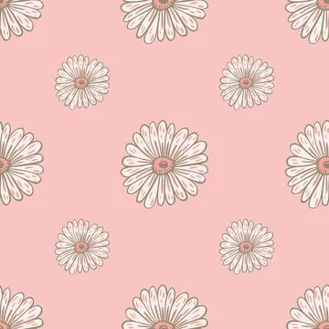 Tender seamless pattern with white contoured sunflower elements print. Pastel Stock Illustration