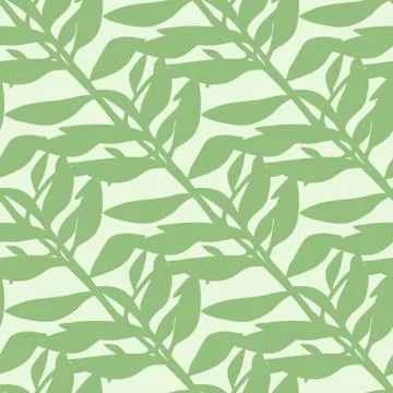Tender soft seamless pattern with foliage elements. Green botanic ornament on Stock Illustration