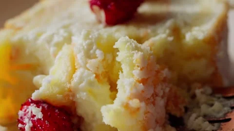 Tender sponge cake with cream and fresh wild strawberries Stock Footage 344571471