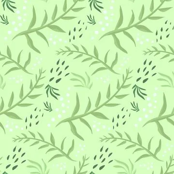 Tender spring pattern with green leaves and dots Stock Illustration