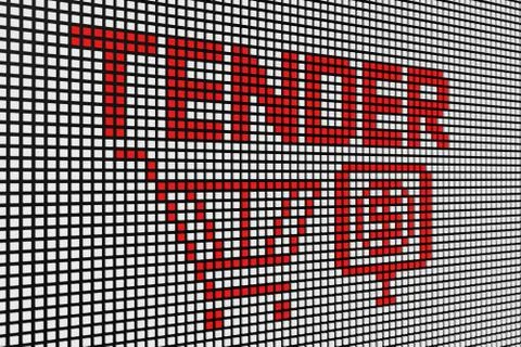 TENDER text scoreboard blurred background 3d illustration Stock Illustration