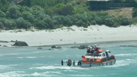 Tender vessel run aground close to shore 動画素材 296685988