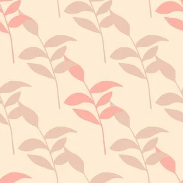 Tender vintage seamless pattern with leaf branches. Pink soft palette. Doodle 스톡 일러스트