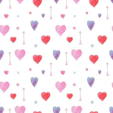 Tender watercolor pattern with hearts and arrows Stock Illustration