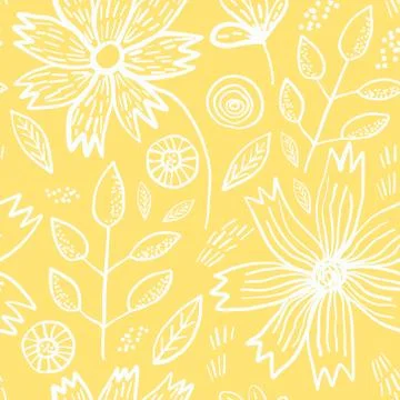 Tender yellow pattern with spring flowers Stock Illustration