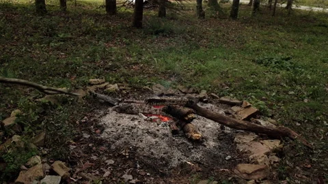 Tending the campfire Stock Footage 215979261