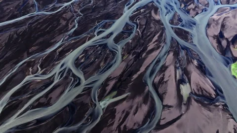 Tendrils of braided river system from glacial meltwater in Iceland Stock Footage 340201564