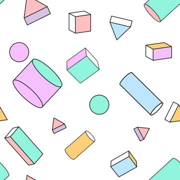 Tendy illustration backgrounds, seamless pattern with abstract shapes, 80s me Stock Illustration