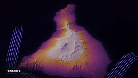 Tenerife 3D terrain relief map in a thermal imaging palette Stock Footage 344556544