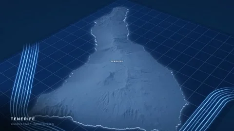 Tenerife 3D terrain relief map as an engineering blueprint Stock Footage 344556631