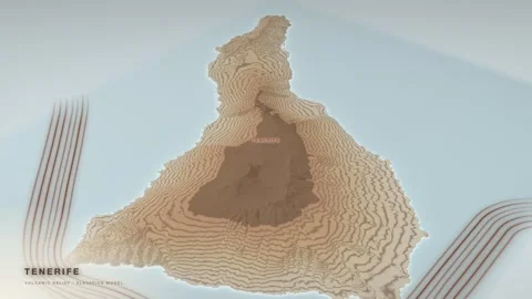 Tenerife 3D terrain relief map drawn as a topographic contour sheet Vídeos de archivo 344556787