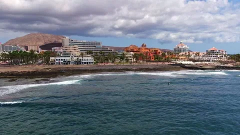 Tenerife, Aerial view of Playa de Las Americas, Amazing clouds Stock Footage 164855341