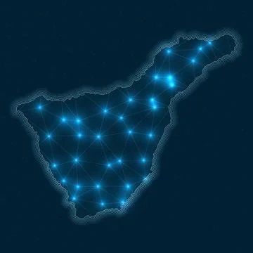 Tenerife network map. Abstract geometric map of the island. Digital connect.. Fotos de archivo