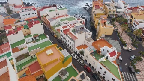 TENERIFE, PUNTA BRAVA, SPAIN - MAY, 18, 2018: Aerial view Atlantic ocean coast Stock-Footage 97837385