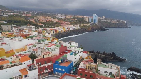 TENERIFE, PUNTA BRAVA, SPAIN - MAY, 18, 2018: Aerial view Atlantic ocean coast 스톡 동영상 97842530