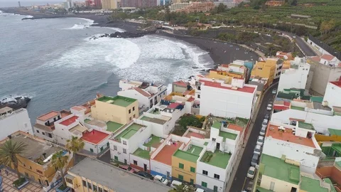 TENERIFE, PUNTA BRAVA, SPAIN - MAY, 18, 2018: Aerial view Atlantic ocean coast Stock-Footage 97848184
