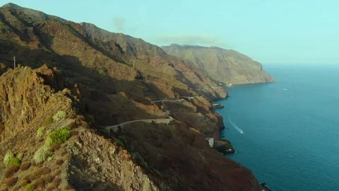 Tenerife,Top view of the cliffs next to the ocean Stock Footage 164856053