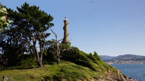 “Tenlo Chico Lighthouse” tower in the Tambo island, Pontevedra Stock Footage 211171041