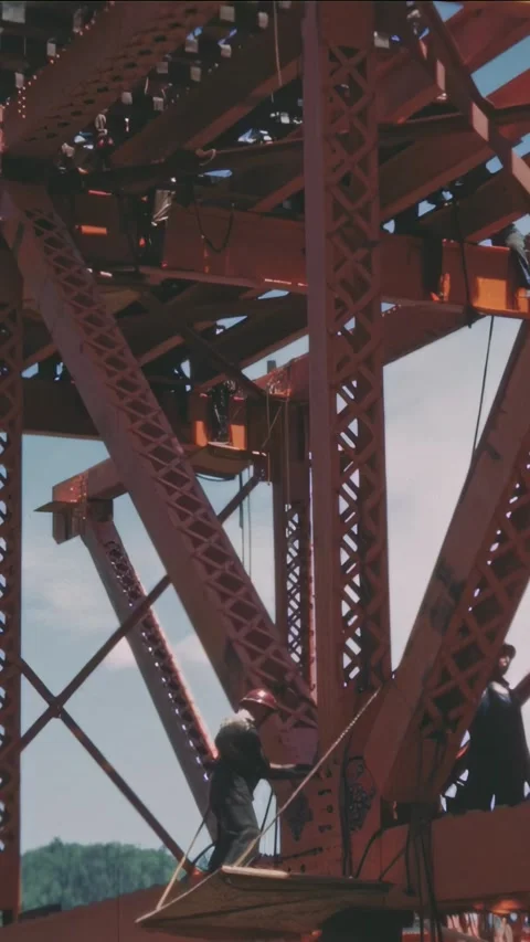TENNESSEE - 1940s - A bridge is completed at the Watauga Dam construction site. 動画素材 340305166