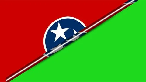 Tennessee Flag and Chroma Key Green Screen Divided by Barbed Wire Border. Stock Illustration