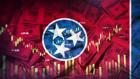 Tennessee Flag on Economic Background With Decrease Bar Chart Graph And Arro 库存影片 320973421