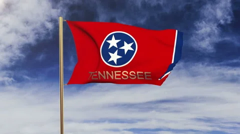 Tennessee flag with title waving in the wind. Looping sun rises style Stock Footage 48204100
