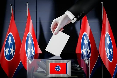 Tennessee flags, hand dropping ballot card into a box Ilustração Stock
