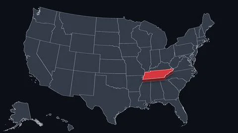 Tennessee Highlighted Raised in 3D on US Election Map Neutral Teal Amber, Black Stock Illustration
