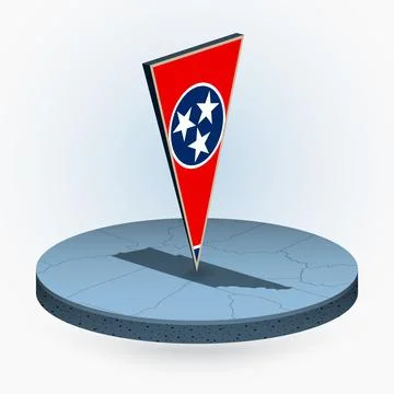 Tennessee map in round isometric style with triangular 3D flag of US State .. Stock Illustration