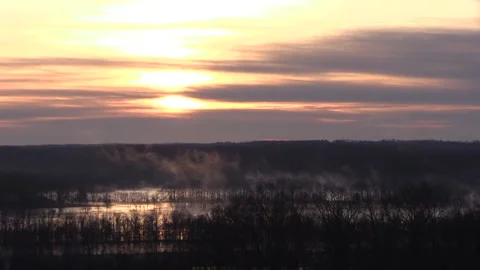 Tennessee River valley slight left sunrise fog roll Stock Footage 156258652