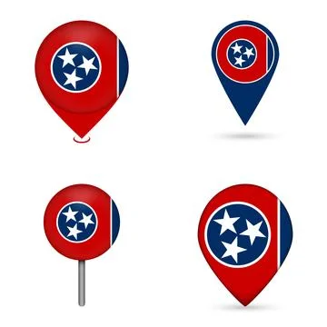 Tennessee State Flag Map Pin Icons Set Collection Stock Illustration