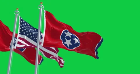 Tennessee state flag waving isolated on green background Stock Footage 334444238