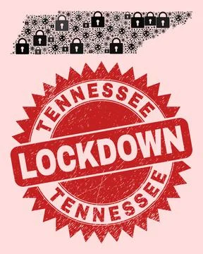 Tennessee State Map Composition of Locks and Viruses and Scratched Lockdown Seal Stock Illustration
