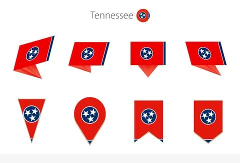 Tennessee US State flag collection, eight versions of Tennessee vector flags. 스톡 일러스트