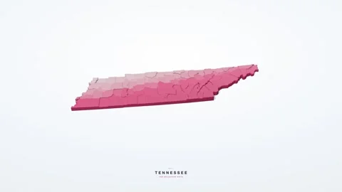 Tennessee USA 3D isometric state map with county borders rotating on a clean Stock Footage 340404645