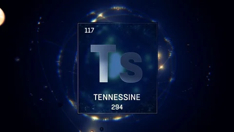 Tennessine as Element 117 of the Periodic Table 3D animation on blue background 库存影片 119877033