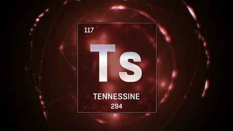 Tennessine as Element 117 of the Periodic Table 3D illustration on red Stock Footage 119877064