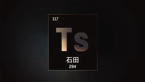Tennessine as Element 117 of the Periodic Table 3D illustration on grey Stock Footage 126451047