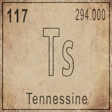 Tennessine Element Card from Periodic Table on Vintage Old Paper Stock Illustration
