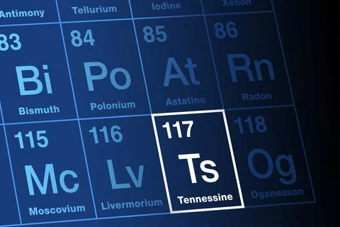Tennessine on periodic table of the elements, with element symbol Ts Illustrazione stock