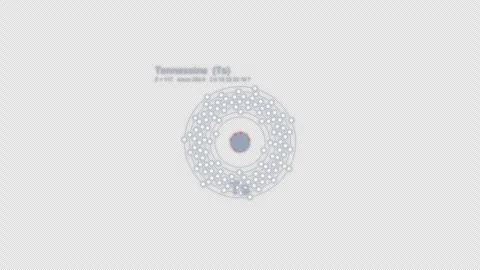 Tennessine Ts Bohr Atom Model Labeled Animation Video Overlay Alpha 4K Stockbeeldmateriaal 339359155