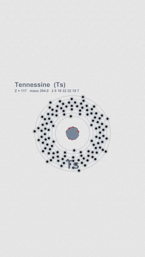 Tennessine Ts Bohr Atom Model Labeled Overlay Alpha 4K Vertical 9x16 Light Видео 339497218