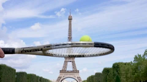 Tennis ball and the Eiffel tower Stock Footage 249202102
